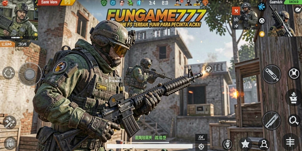 Gameplay mendebarkan FUNGAME777 di arena pertempuran.