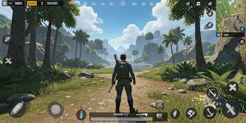 Screenshot menunjukkan gameplay SM605 di dunia terbuka yang luas.