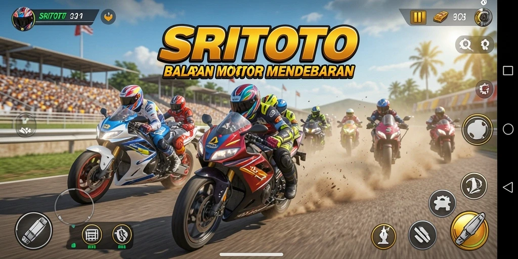 Tangkapan layar menampilkan aksi balapan motor yang mendebarkan di SRITOTO.